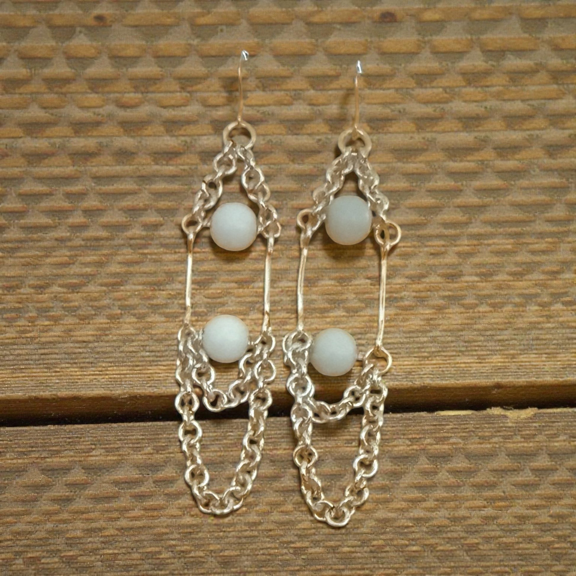 Jena Jewelry white gemstone chain-link dangle earrings with hypoallergenic ear wires.