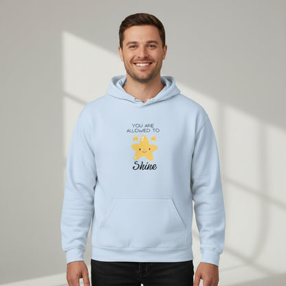 Jena Jewelry light blue cotton-poly blend hoodie with a cute smiling star graphic and the text "You Are Allowed To Shine".