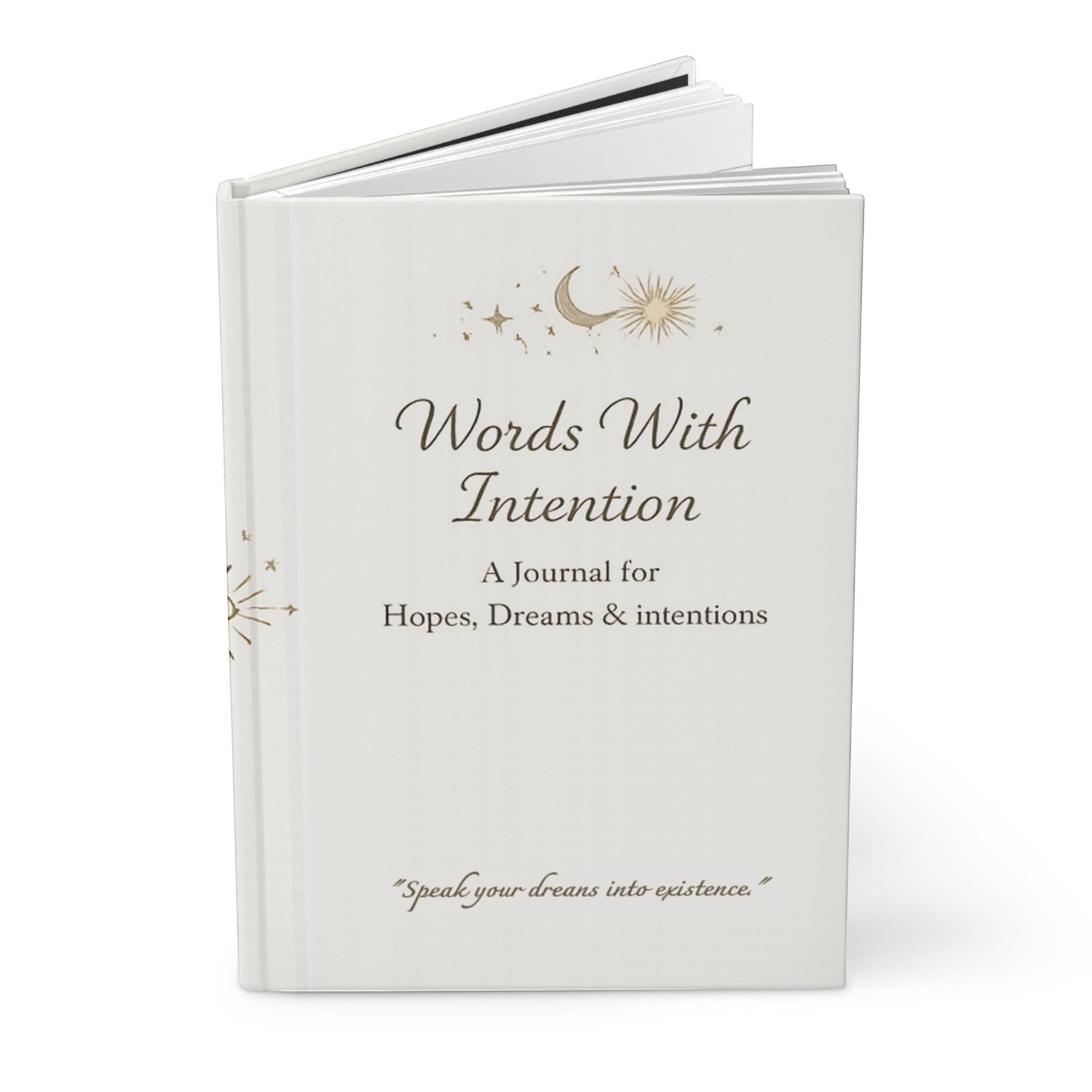 Jena Jewelry hardcover journal for affirmations, manifestation, gratitude & mindful writing. Features celestial design.
