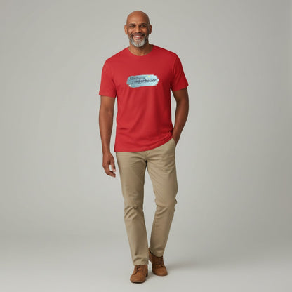 Jena Jewelry red 100% cotton t-shirt with "kindness is my superpower" graphic in watercolor style.