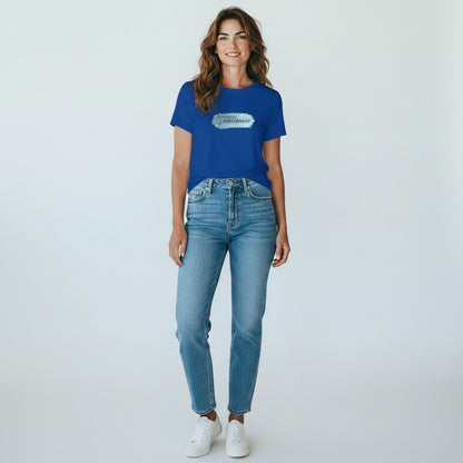 Jena Jewelry royal blue 100% cotton t-shirt with "Kindness is My Superpower" graphic in watercolor style.