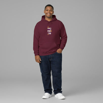Jena Jewelry maroon cotton-polyester blend hoodie with "Progress Over Perfection" graphic. Features a kangaroo pocket and hood.