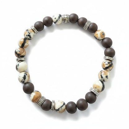 Jena Jewelry "I Love You" Morse code bracelet with coffee jasper, ebony wood, and hematite beads.