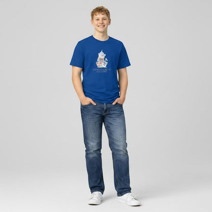 Jena Jewelry blue 100% cotton t-shirt with a cute sailor bear graphic on a boat, text reads "Adventure Is Calling".