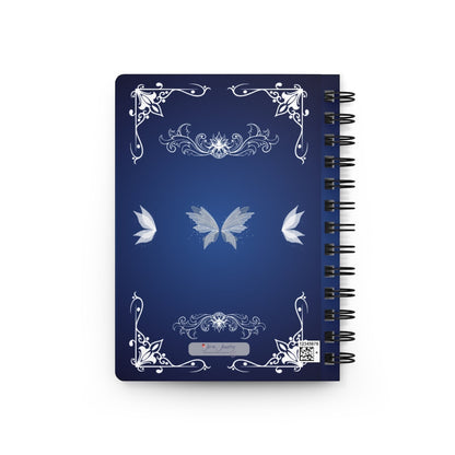 Jena Jewelry Quiet Power Journal, dark blue cover with white ornate borders and a central butterfly design. Spiral bound.
