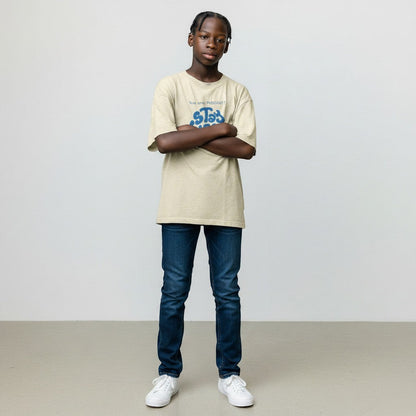 Jena Jewelry cream cotton t-shirt with blue "Stay Weird" graphic and "You are perfect!" text.