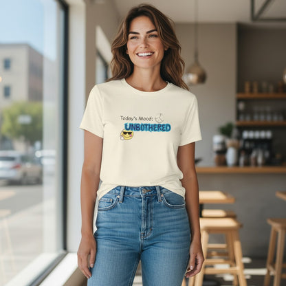 Jena Jewelry Unbothered T-Shirt in cream with a graphic that says "Today's Mood: UNBOTHERED" and a smiley face.