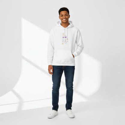 Jena Jewelry white cotton-polyester blend hoodie with "Progress Over Perfection" graphic and kangaroo pocket.