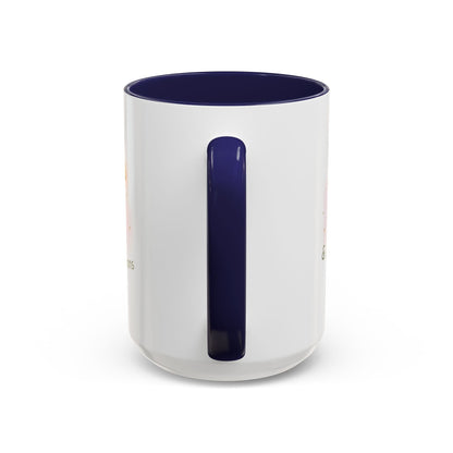 Jena Jewelry white ceramic mug with navy blue interior and handle, featuring "Made of Magic" affirmation text and watercolor design.