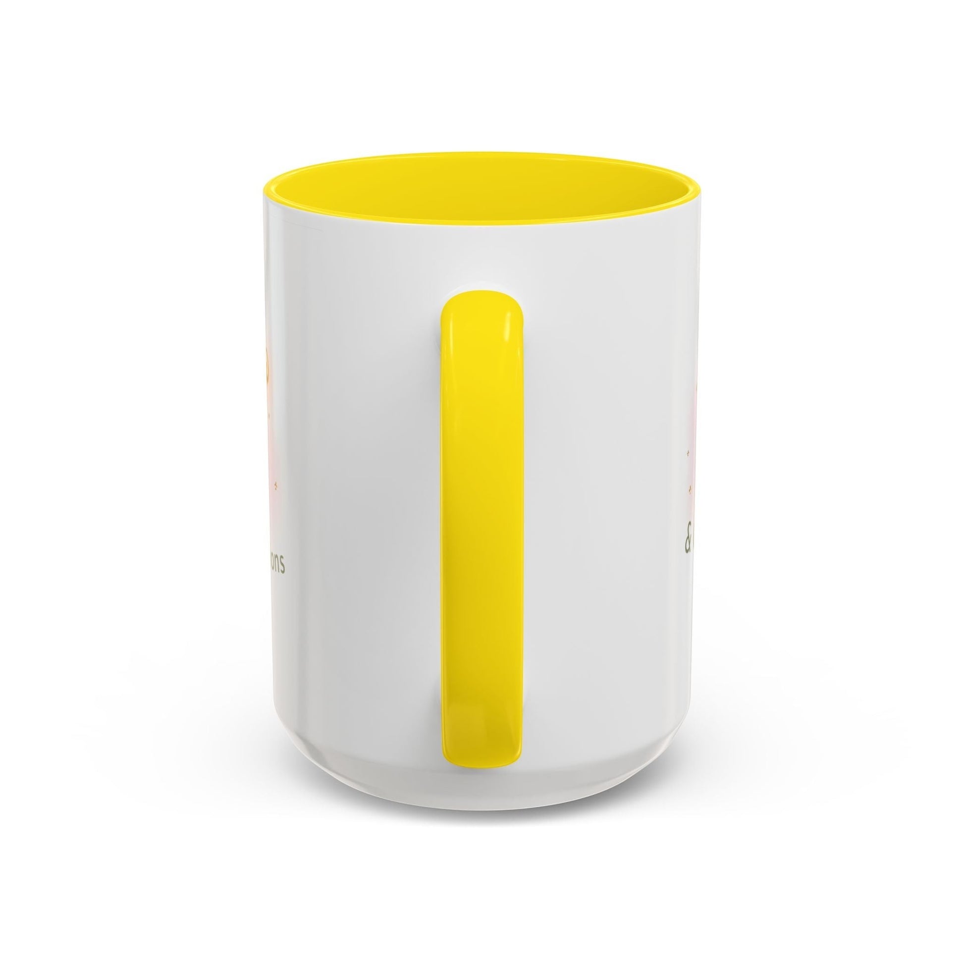 Jena Jewelry white ceramic mug with yellow interior and handle, featuring "Made of Magic" affirmation for self-love and positive energy.