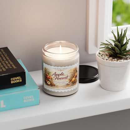 Jena Jewelry Apple Harvest soy candle with spiced apple and warm cider scent, in a reusable glass vessel.