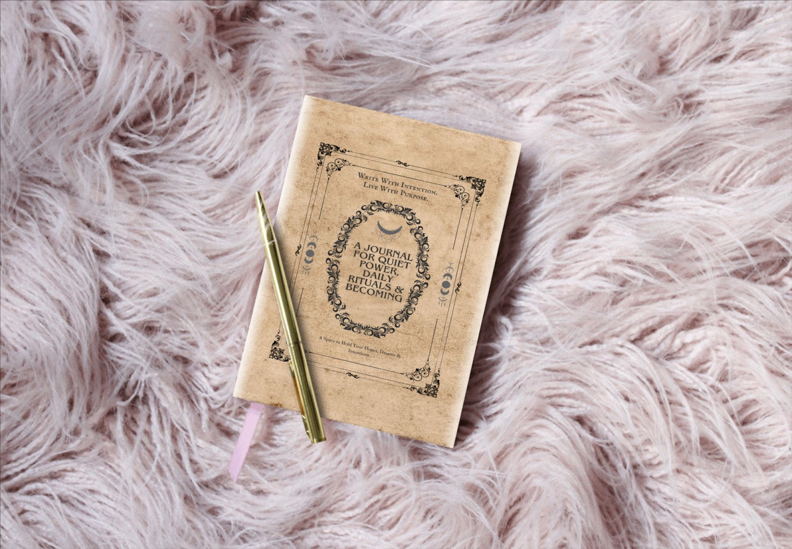 Jena Jewelry Daily Ritual Journal & Planner for mindfulness, routine building, and intentional living. Features a vintage-inspired cover with celestial motifs.