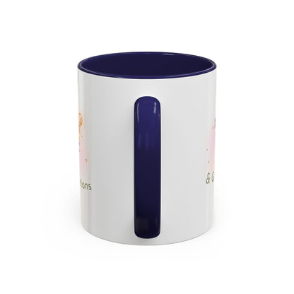 Jena Jewelry white ceramic mug with navy blue interior and handle, featuring "Made of Magic" text and watercolor design for self-love.