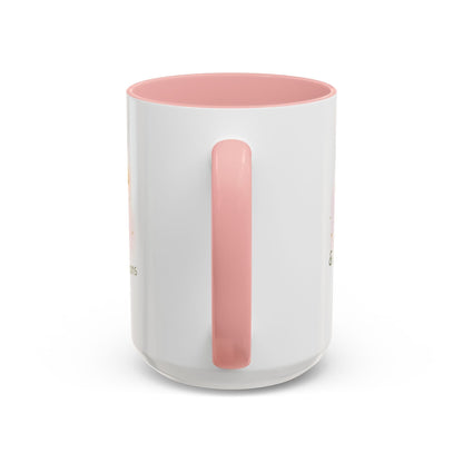 Jena Jewelry white ceramic mug with pink interior and handle, featuring "Made of Magic" text and watercolor design for positive energy.