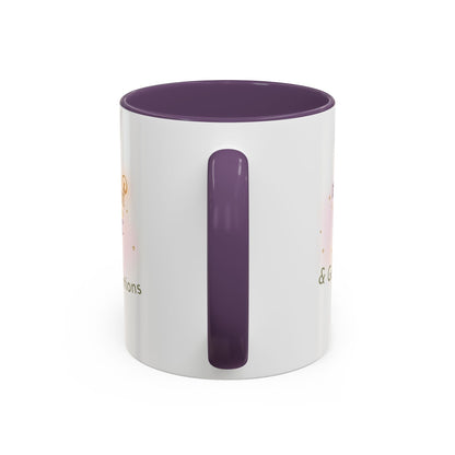 Jena Jewelry white ceramic mug with purple interior and handle, featuring "Made of Magic" affirmation text and watercolor design.