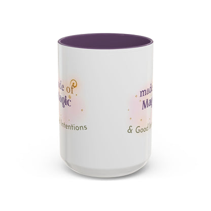 Jena Jewelry white ceramic mug with purple interior, featuring "Made of Magic" text and watercolor accents for positive energy and self-love.