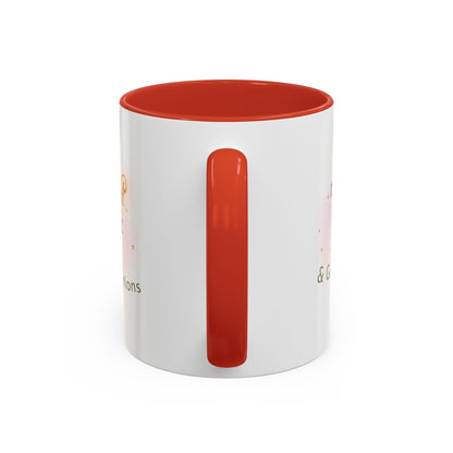 Jena Jewelry white ceramic mug with red interior and handle, featuring "Made of Magic" text and watercolor design for positive energy.