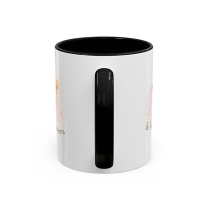 Jena Jewelry white ceramic mug with black interior and handle, featuring "Made of Magic" text and watercolor design for positive energy.