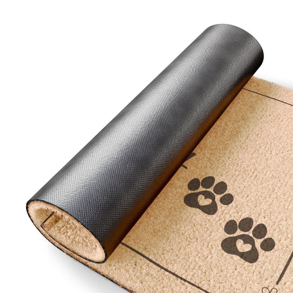 Jena Jewelry natural coir doormat with black paw print design and anti-slip backing
