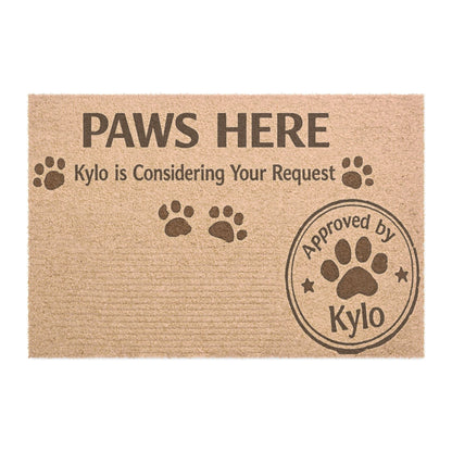 Clean product image of personalized “Paws Here” cat doormat, perfect for cat lovers and unique gift ideas.