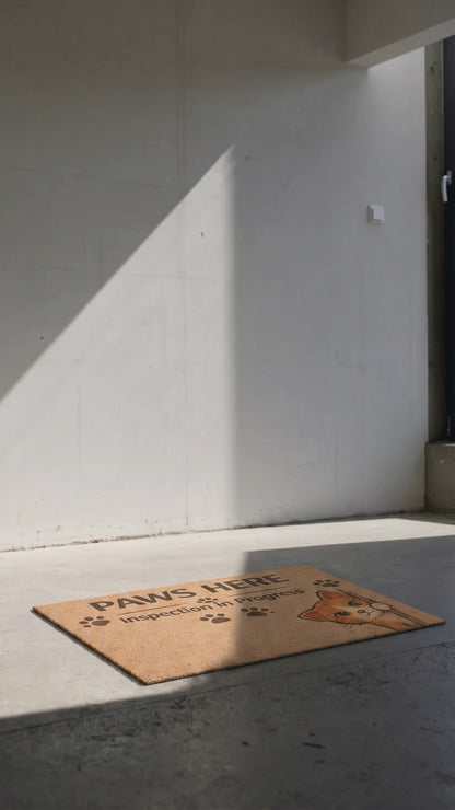 Funny Cat Doormat – “Inspection in Progress” Welcome Mat for Cat Lovers & Pet-Themed Home Decor