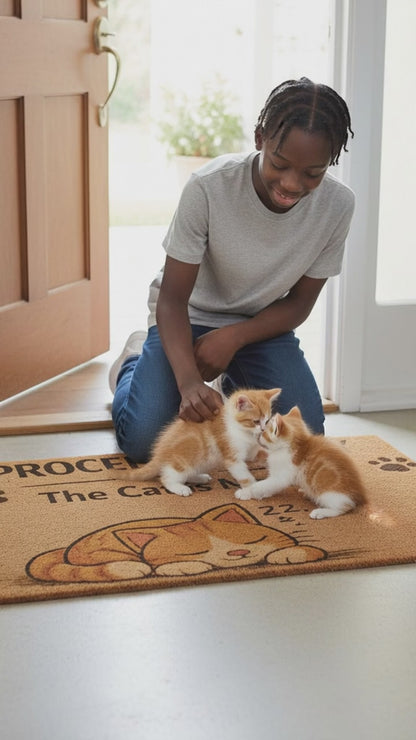 Funny Cat Doormat – “Proceed Quietly, The Cat Is Napping” Welcome Mat for Cat Lovers & Cozy Homes
