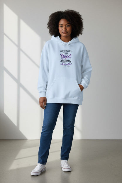 Woman wearing light blue hoodie, a relaxed and cozy sweatshirt perfect for casual streetwear.