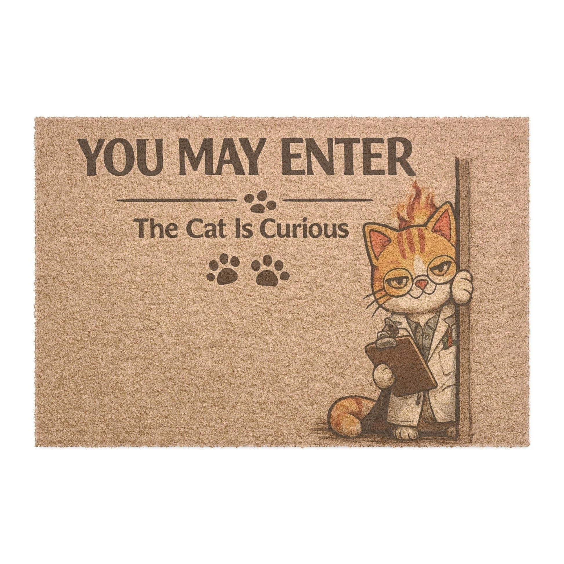 Clean product image of “You May Enter – The Cat Is Curious” doormat, perfect for cat lovers and playful home decor.