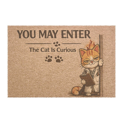 Clean product image of “You May Enter – The Cat Is Curious” doormat, perfect for cat lovers and playful home decor.