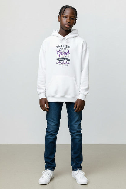 Youth wearing white hoodie, a clean and comfortable option for casual everyday outfits.