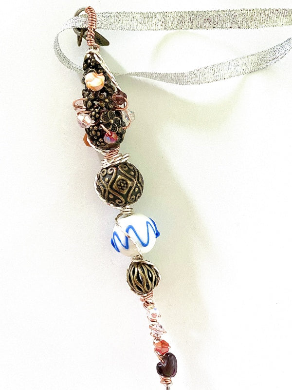 Wire Wrapped Icicle | Brass, Copper and Blue