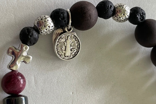 Rosary Bracelet | Ebony Blackwood, Lava Stone, Hematite and Purple Sandalwood
