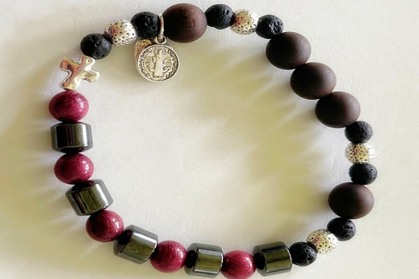Rosary Bracelet | Ebony Blackwood, Lava Stone, Hematite and Purple Sandalwood
