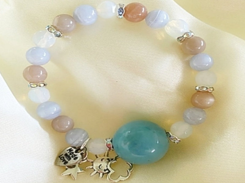 Stretch Bracelet | Moonstone, Blue Lace Agate, Opal with Large Porcelain Bead