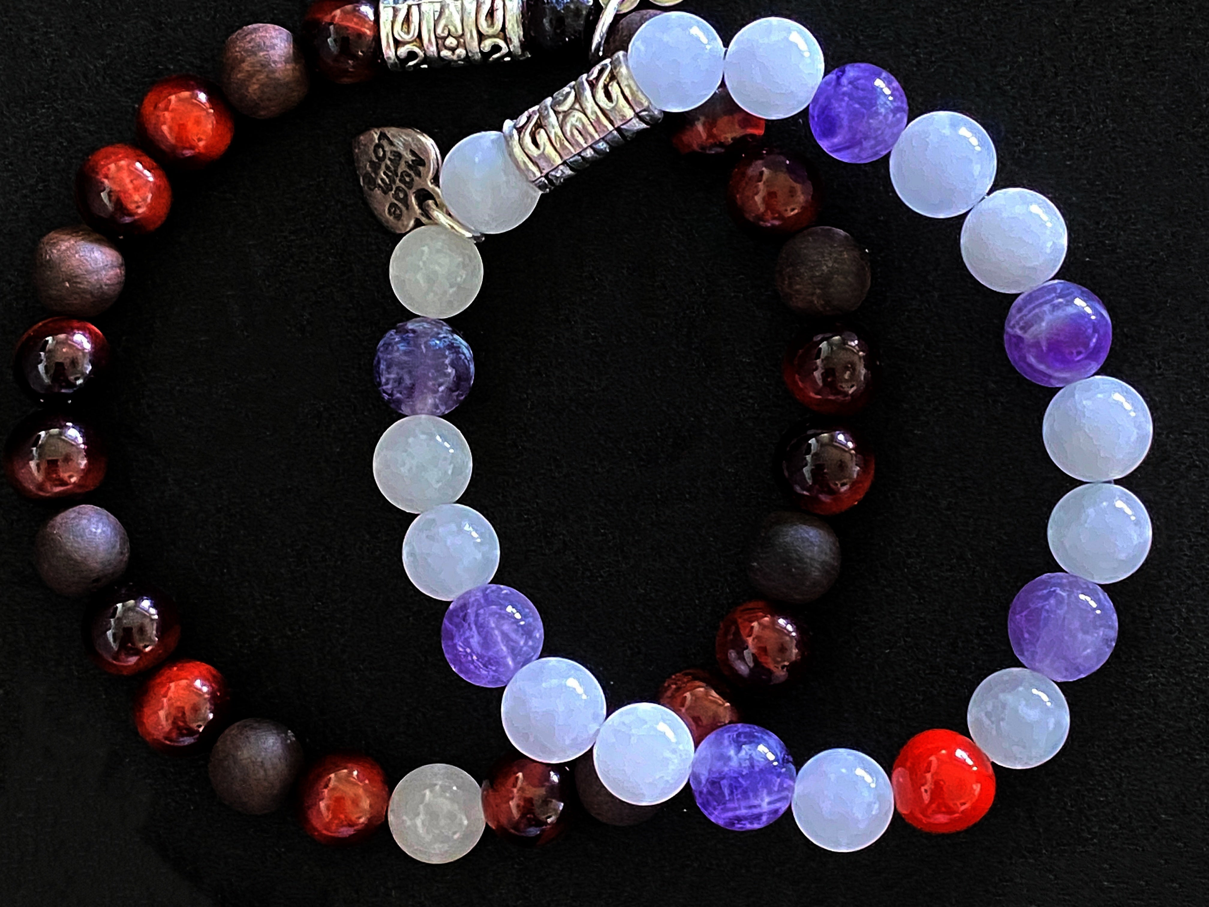 Couples Stretch Bracelet with Tiger's Eye, Angora Crystal Quartz, and Amethyst Quartz beads