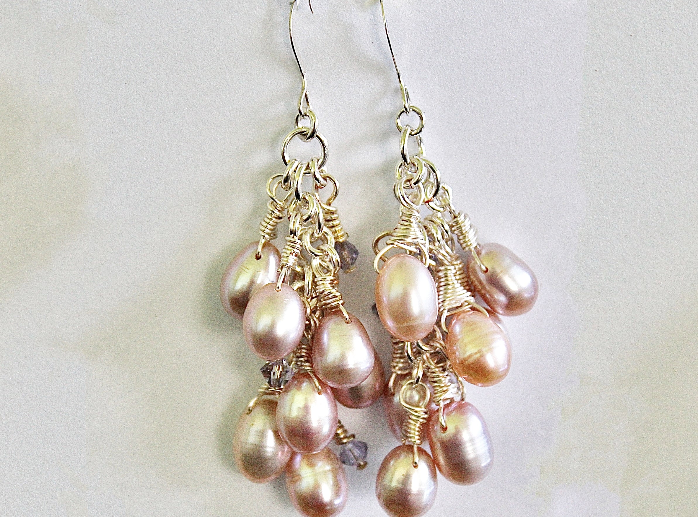 Hand Wrapped Lilac Color Freshwater Pearls and Light Purple Crystal