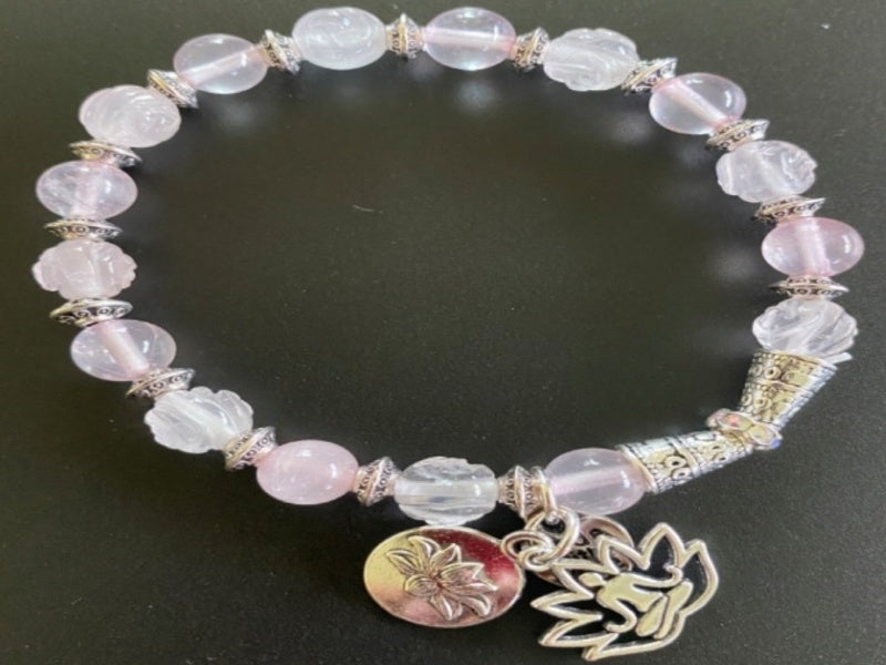 Stretch Bracelet | Rose Quartz with Meditation Charms