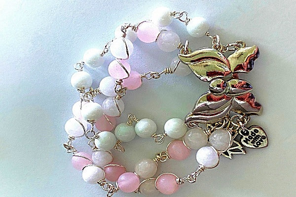 Bracelet | Rose Quartz and Snow Jade with Butterfly Clasp