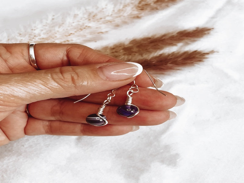 Wire Wrapped Earrings | Purple Agate