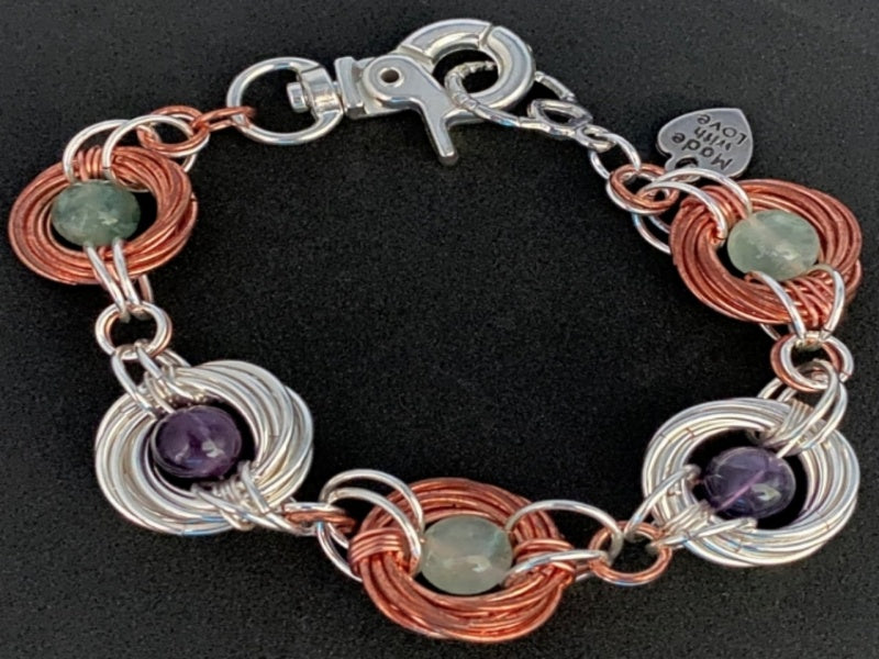 Chain Maille Bracelet | Copper Love Knots with Fluorite
