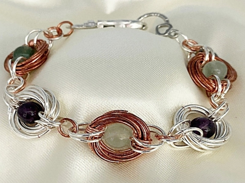 Chain Maille Bracelet | Copper Love Knots with Fluorite