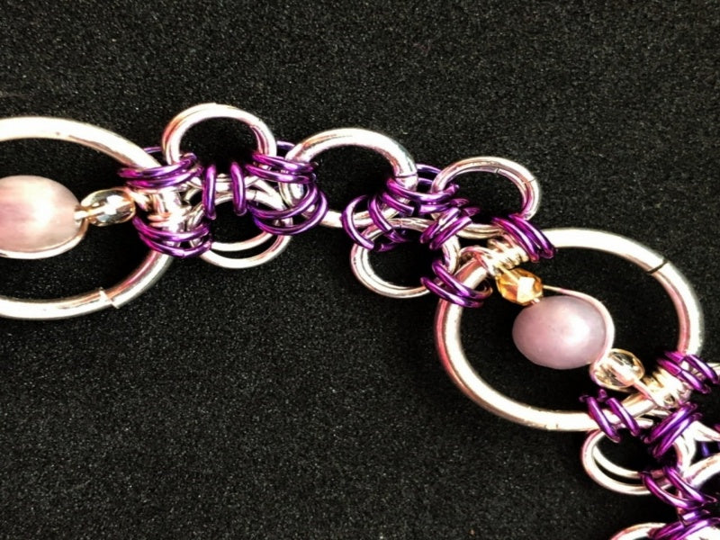 Chain Maille Bracelet | Purple Niobium with Amethyst Jade