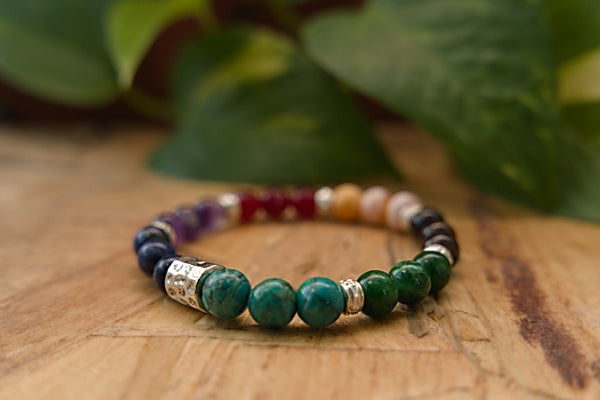 Chakra Stretch Bracelet with Quartz, Jade, Jasper and Lapis beads