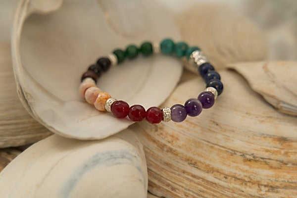 Chakra Stretch Bracelet with Quartz, Jade, Jasper and Lapis beads