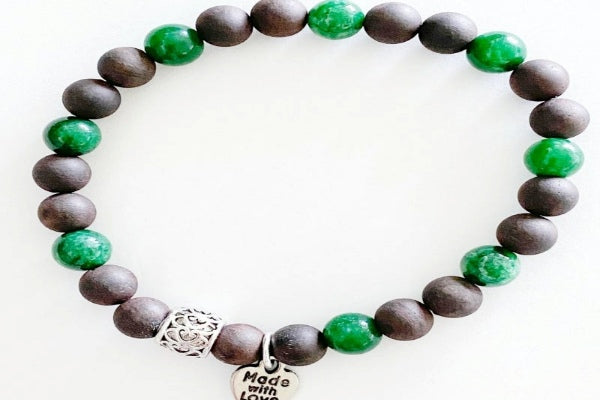 Stretch Bracelet | Ebony Blackwood and Green Quartz