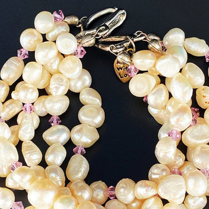 Bridal Collection Bracelet – 6-Strand Freshwater Pearls with Purple Crystals