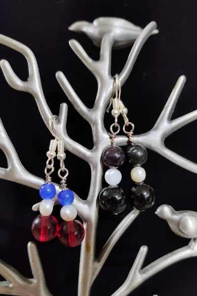 Glass Bead Earrings with Freshwater Pearls